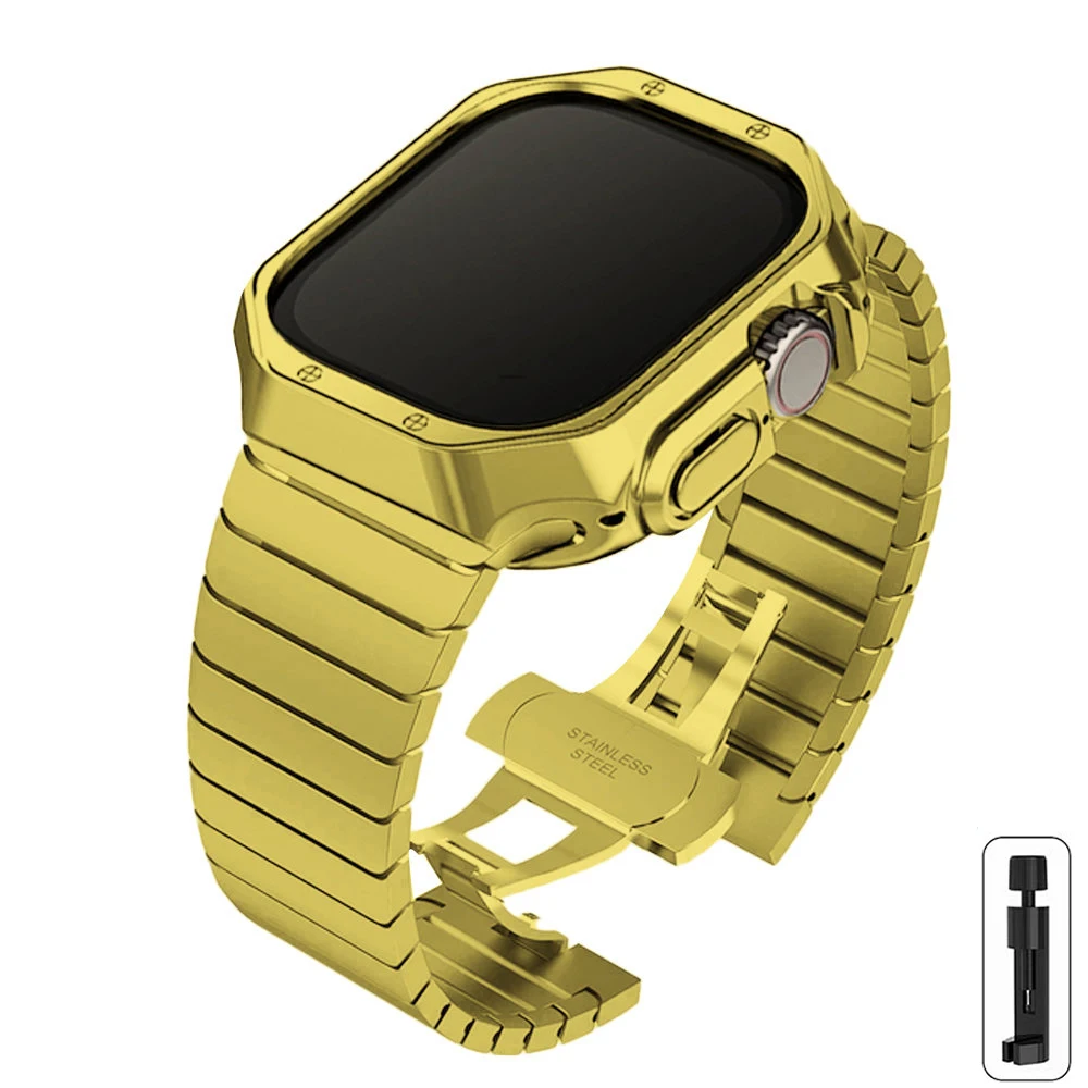 Premium Stainless Steel Watch Band with Protective TPU Armor Cover