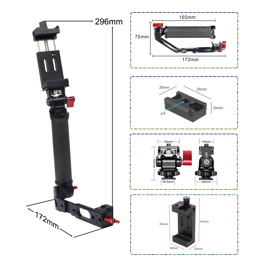 Carbon Fiber L Bracket Handle Grip Foldable Cold Shoe Mount Clamp for Ronin RS3