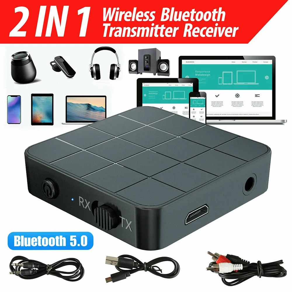 

1 X Bluetooth 5.0 Audio Transmitter/Receiver Adapter 3.5 Mm Aux Or RCA Audio Connector Broad Compatibility For Computer Laptop