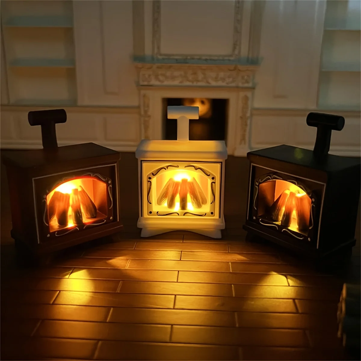 Dollhouse Miniature Fireplace Glowing Stove Model House Furniture Kitchen Living Scene Christmas Decor Toy 2