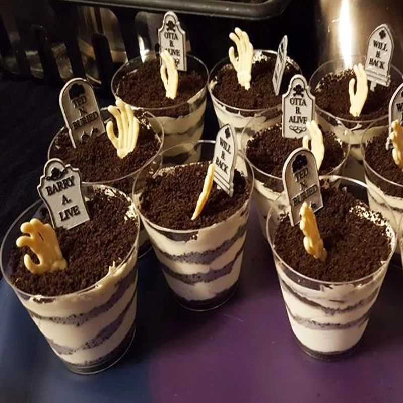 12 Stück Halloween Cupcake Topper Grabstein Friedhof Kuchen Topper Gruselige Cupcake Dekoration Tischdekoration Vorspeise Sticks – Detail 2