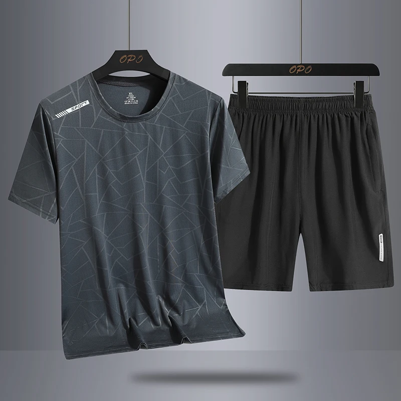 Casual 2024 Breathable Summer T Shirt + Shorts for Men Set Two Piece Tracksuit Hip Hop Streetwear Running Sport Clothes Oversize 3
