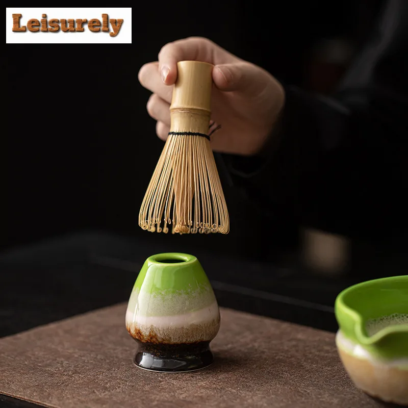 2pc/set Kiln Change Green Matcha Tea Set With Ceramic Bowl Bamboo Matcha Whisk Holder Tea Sets Tea-making Tools Accessories Gift