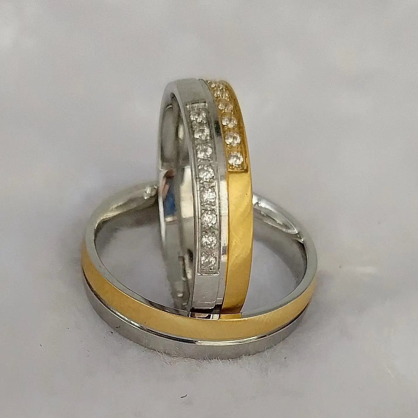 

High Quality Bicolor Wedding Rings Set For Couples Western Lover's cz Stone 14k Gold Plated Titanium Fashion Jewelry Finger Ring