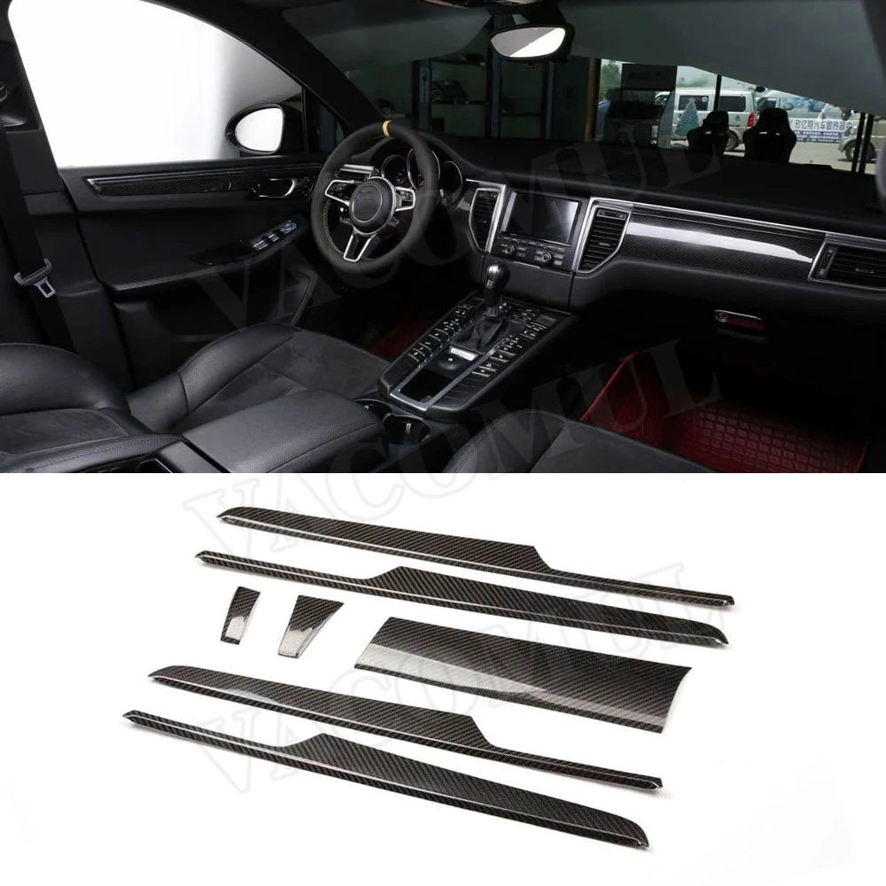 

Dry Carbon Fiber Dashboard Panel Cover Center Console Garnish Door Handle Trim Stickers for Porsche Macan 2014-2019