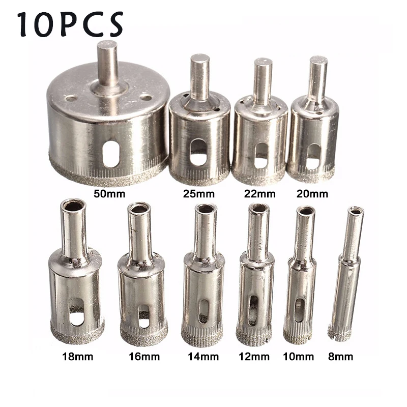 8mm-50mm 10pcs Diamond Coated Hss Drill Bit Set Tile Marble Glass Ceramic Hole Saw open Drilling Bits Diamond Core Bit