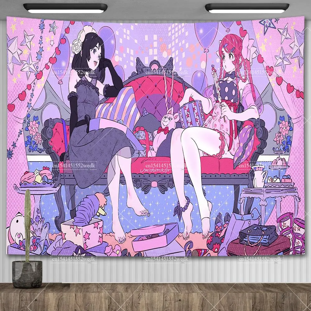 Tapestry Decorations Anime Wall Hanging Aesthetic Illustration Painting Kawaii Girl