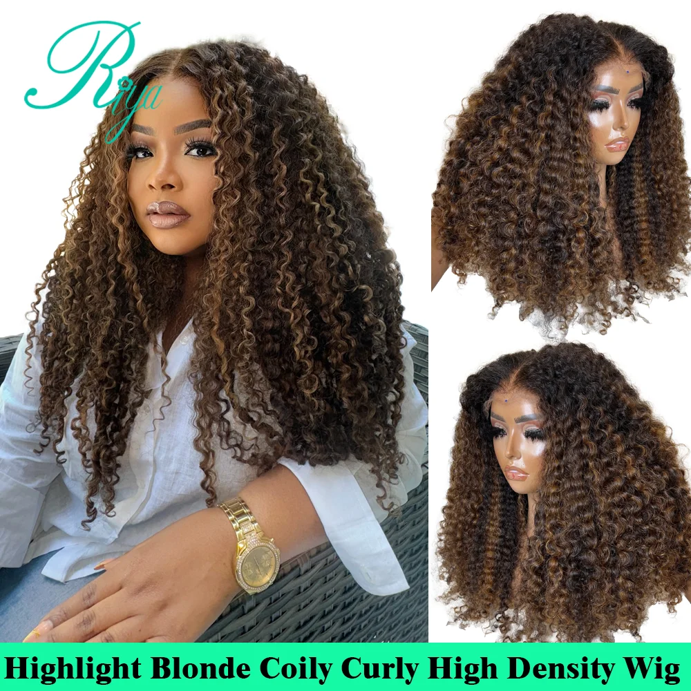 Highlight Blonde Wig 250 Density Coily Curly Wig 13x4 13x6 Lace Front Human Hair Wigs For Women Kinku Curly 360 Lace