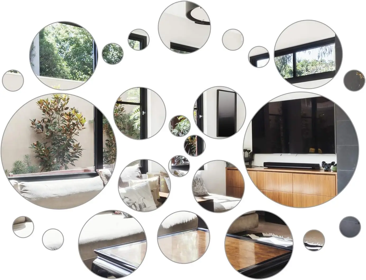 52 Pieces Flexible Mirror Wall Stickers Set Removable Acrylic Mirror Circle Self Adhesive Plastic Decal for Decor