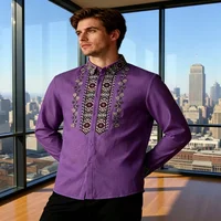 Chemise Homme Vintage à Broderie Florale Géométrique Blanche à Manches Longues Boutonnée Style Business Décontracté 5