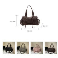 Sac à main de moto rétro pour femmes, Design à pompon, sac d'oreiller à bandoulière haut de gamme, tendance, grande capacité, sac sous les bras pour femmes 6