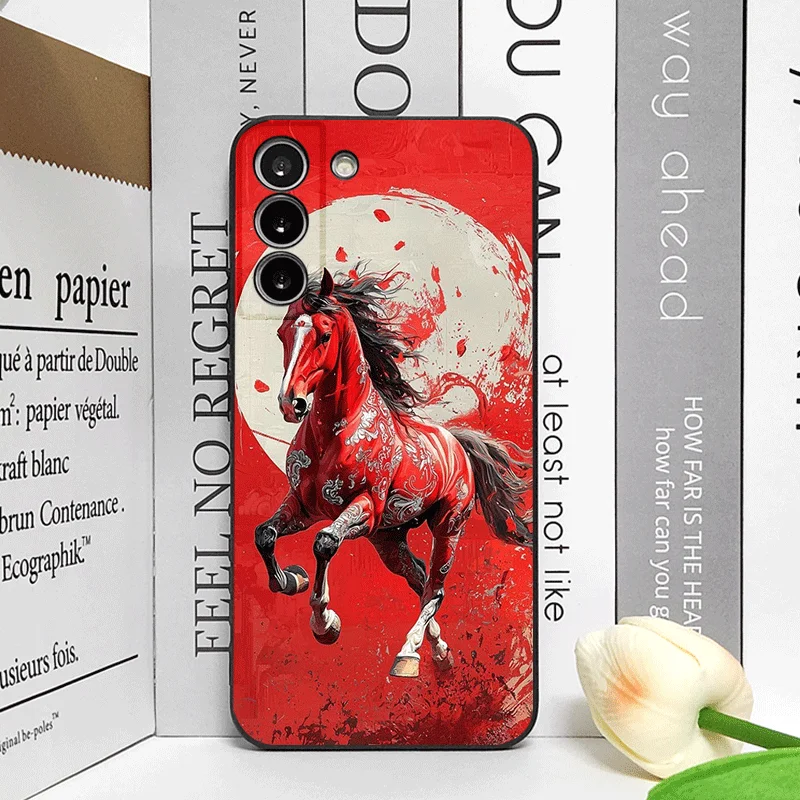 Elegant Red Horse Print Chinese-Style Phone Case - Soft Cover