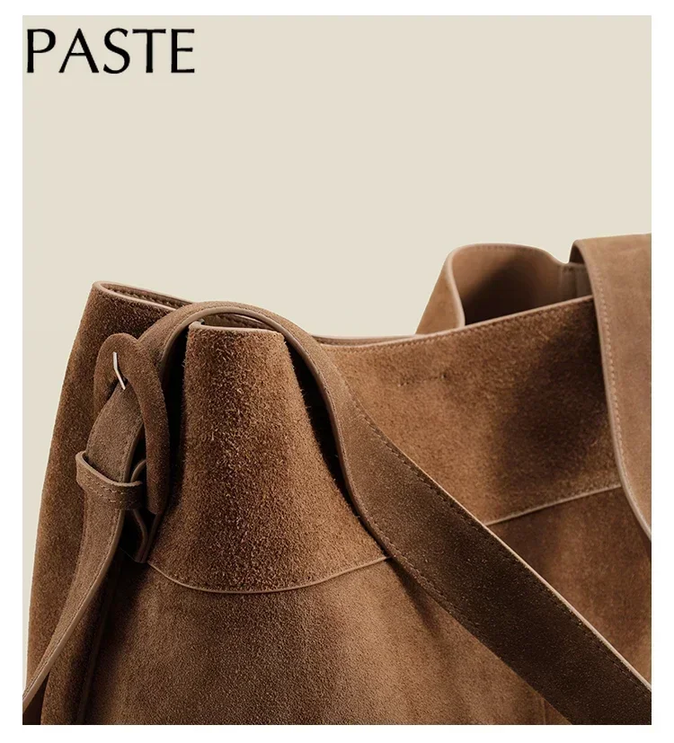 New Winter Matte Suede Cow Leather Women Tote Coffee Retro High