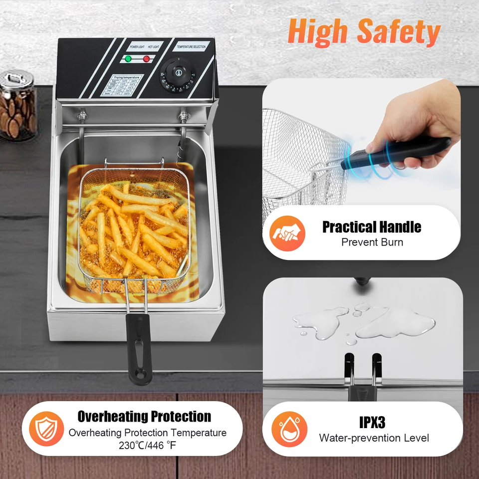 Freidora Eléctrica Doble 6 Litros Acero Inoxidable – 2x2.5 KW, Para Restaurante O Cocina