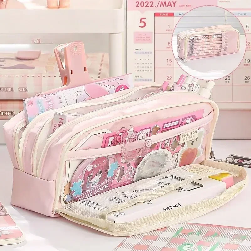 Pencil Cases 5-Layer Transparent Pencil Pouch with Large Capacity and Lightweight Design School Supplies for Girls