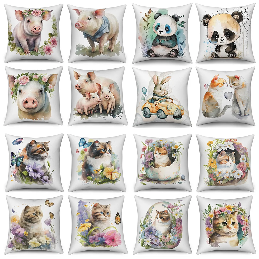 

Pig Cat Panda Rabbit Print Decorative Pillowcase Sofa Car Living Room Animal Cushion Cover