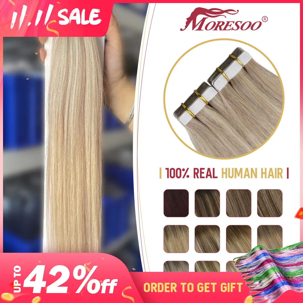 Human Hair Extensions Tape in Remy Ash Blonde Highlight Silky Straight 100% Real human hair extensions,hair extensions