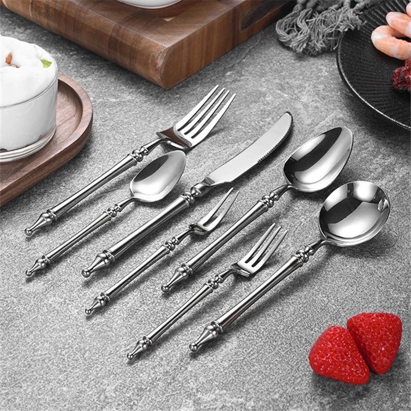 Slim 304 Stainless Steel Cutlery Set French Dinnerware Clamp Western Table Knife Fork Tea Spoon Flatware Festival Decor cutlery set western style cutlery set picnic cutlery set stainless steel cutlery set picnic tableware camping cutlery set