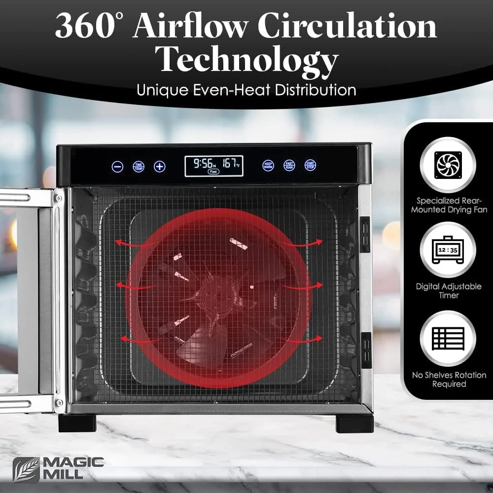 Commercial Food Dehydrator Machine 7 Stainless Steel Trays Adjustable Timer, Temperature Control