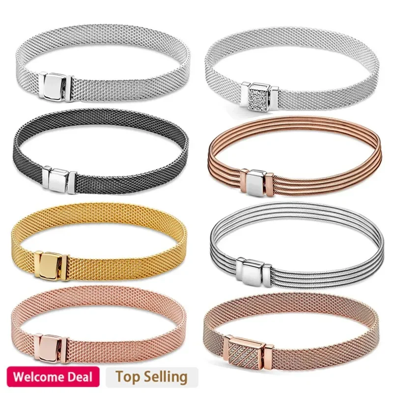 

Pulsera de plata de ley 925, brazalete con incrustaciones de Pav é, compatible con abalorios originalesartesanal, superventas