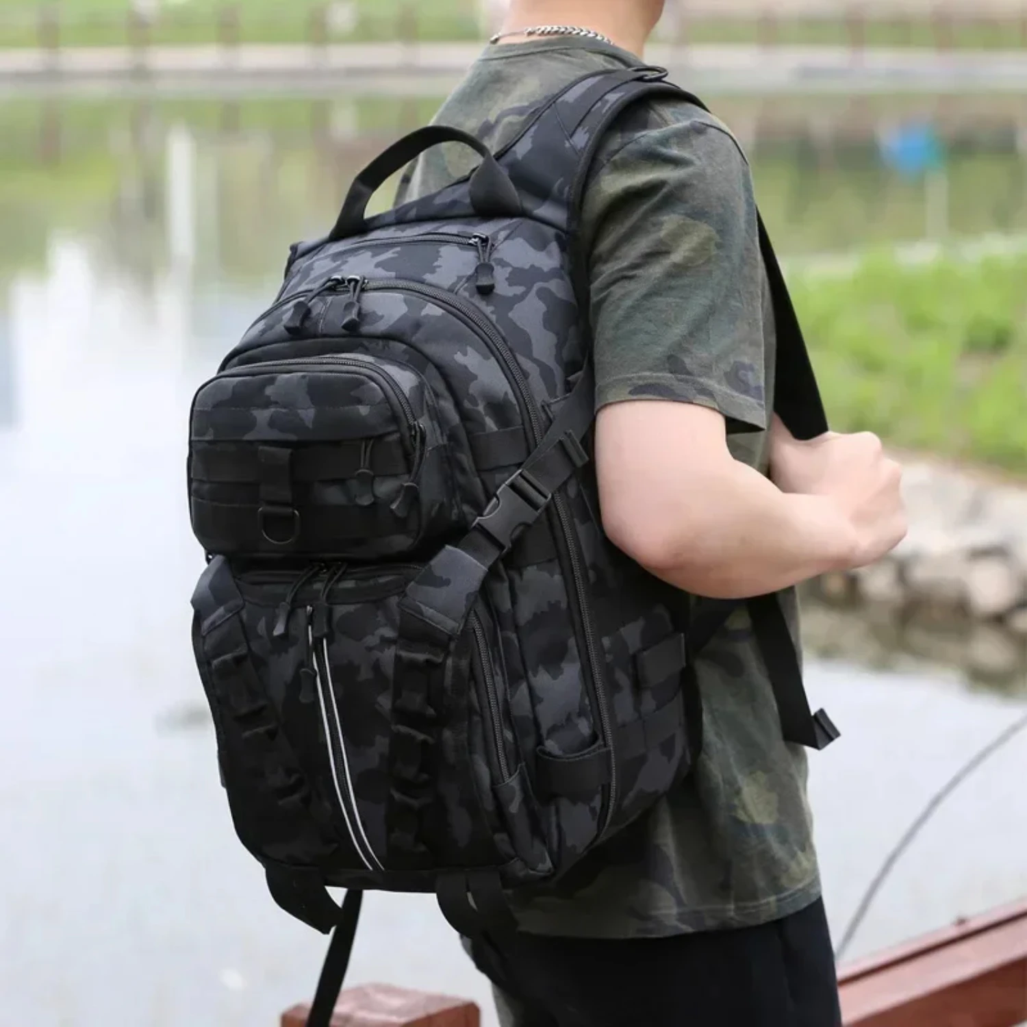 Men Fishing Lure Rod Box Camping Climbing Backpack Hunting Multi- Military Tactical Men Bags Fishing Shoulder