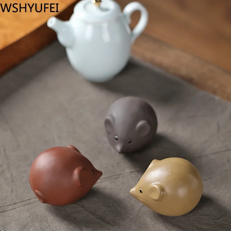 Tea Pet Ornaments 1 PCS Purple Clay Tea Pet Mouse Statue Tea Figurine Ornament Oolong Accessories Home Decoration