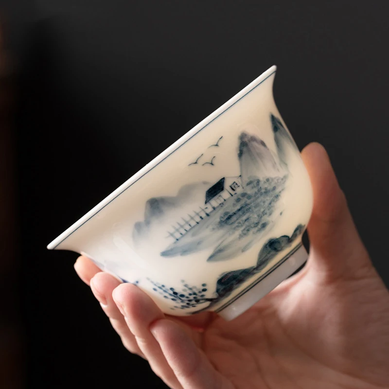 Large Capacity Hand-painted Jade Porcelain Gaiwan Kungfu Tea Making Bowl Hover Cover Bowl Multiple Options Available