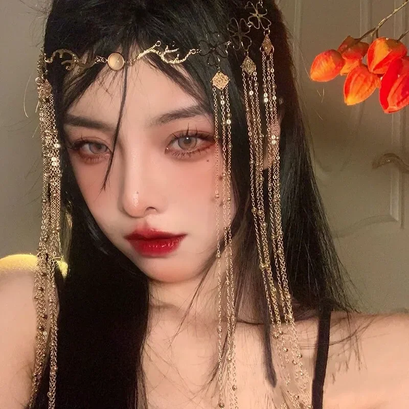 Retro Golden Hair Accessories Chinese Style Hairbands Tassels Chinese Forehead Headbands Hair Clips Womens Hair Fashion Jewelry