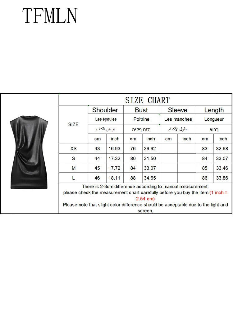 Elegant Women Faux Leather Pleated Dresses 2025 Autumn Sexy Sleeveless O-neck Short Dress Retro Female Party Evening Dress