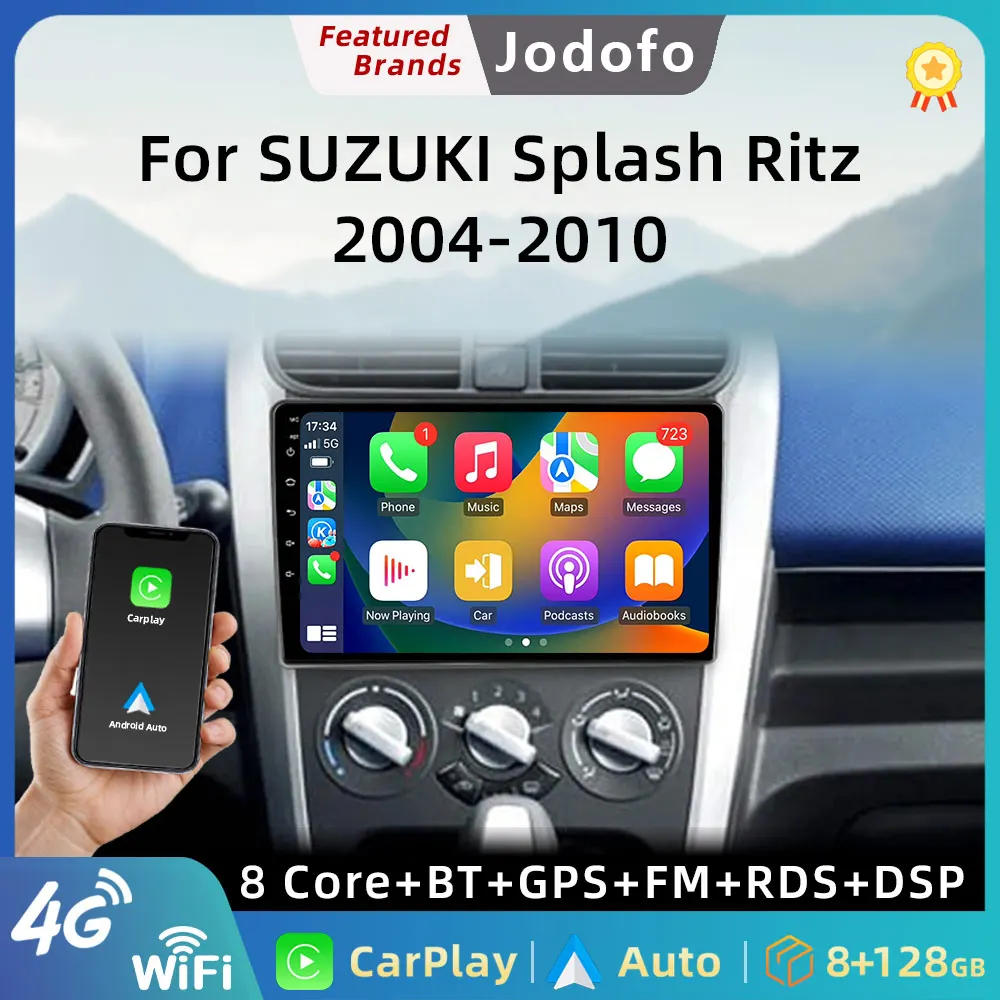 

Jodofo AI Voice Wireless CarPlay Android Auto Radio for SUZUKI Splash Ritz 2004-2010 for Opel Agila 4G Car Multimedia