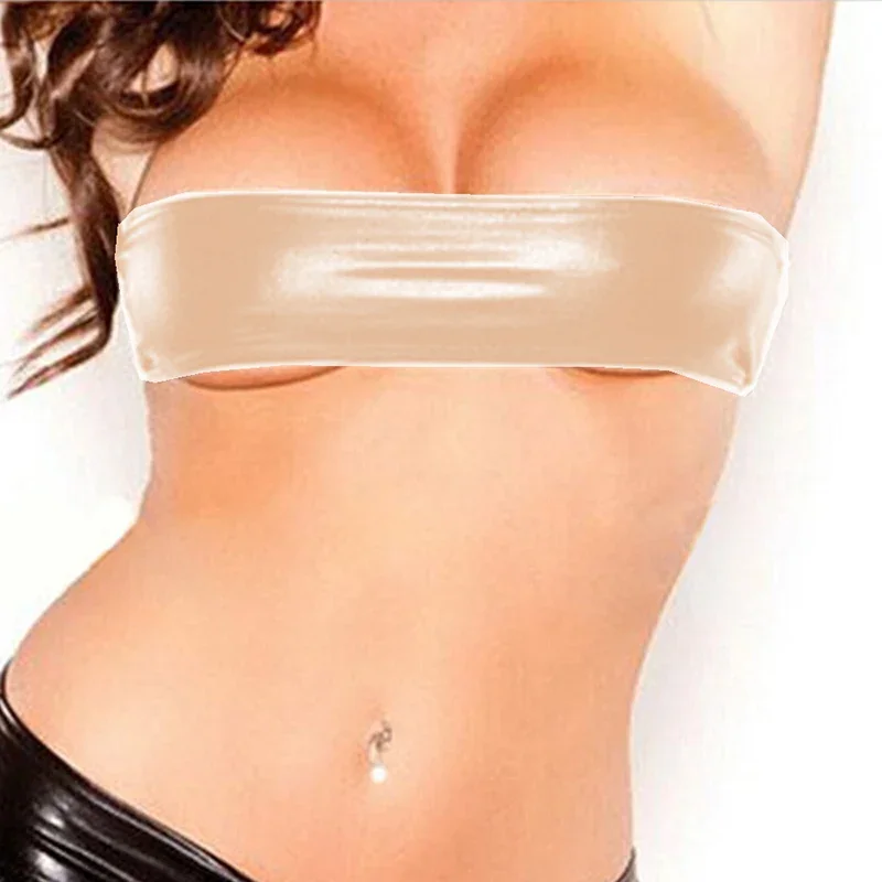 Plus Size Shiny Micro Chest Tube Top Women Summer Nightclub Dancing Costume Sexy Strapless Stretchy Camisole Sleeveless Mini Top