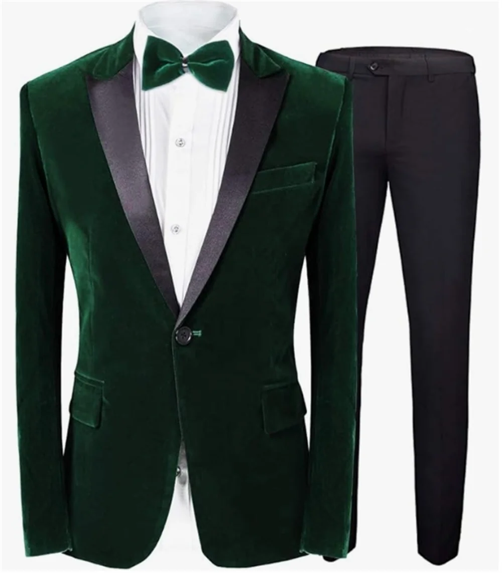 Full Men's Suit  Velvet 2 Piece One Button Slim Fit Elegant Groom's Suits Blazer Tuxedo Blazer Party Dinner Jacket & Pants