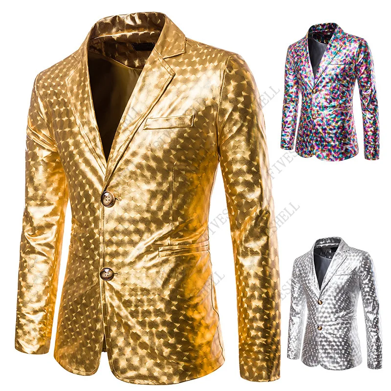 Mens Colorful Shiny Blazer Jacket Slim Fit Single Breasted Suit Blazer