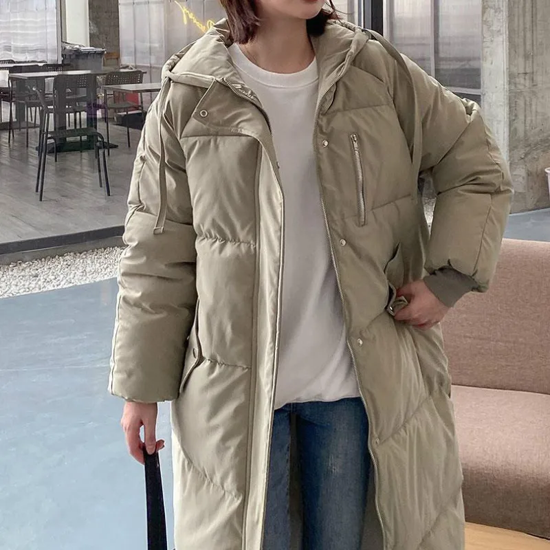 2021 Ladies Casual Overcoat New Chic Zipper Warmth Parka Fashion Long Solid Streetwear Women Winter Oversize Jacket Hooded Coat