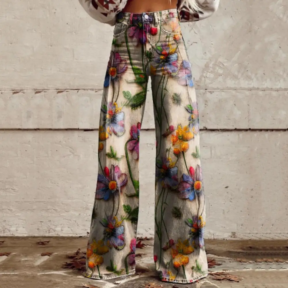 

All-season Style Women Trousers Stylish Women's Wide-leg Pants Breathable Non-fading Streetwear Trousers with Pockets for A