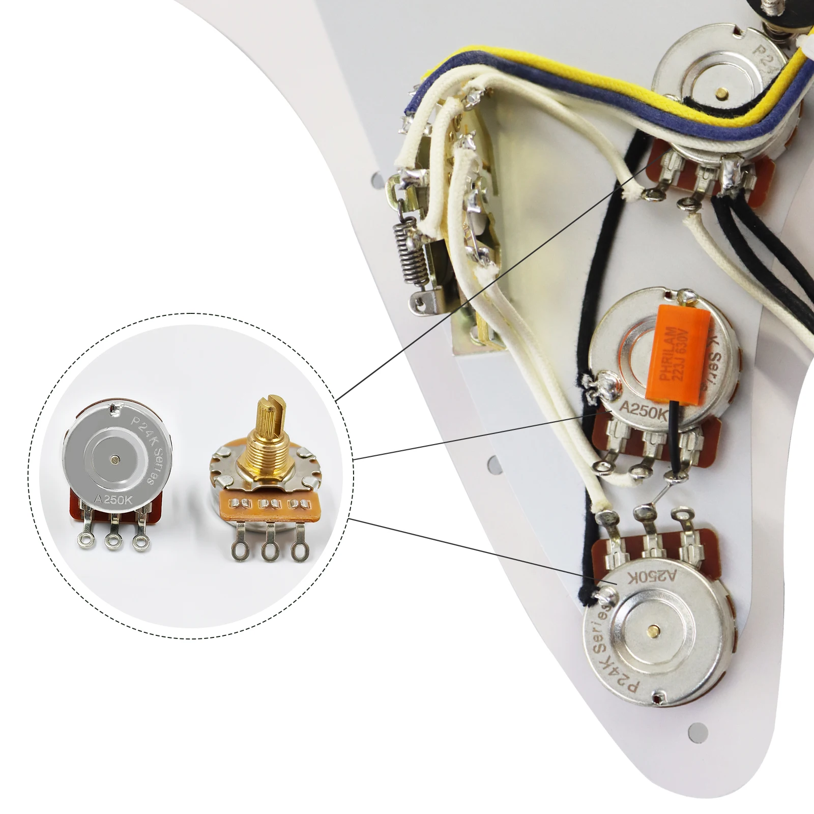 Vorverdrahtetes Schlagbrett für E-Gitarre, geladenes Schlagbrett mit Alnico 5-Single-Coil-Tonabnehmer im Vintage-Stil für FD ST-E-Gitarre – Detail 1