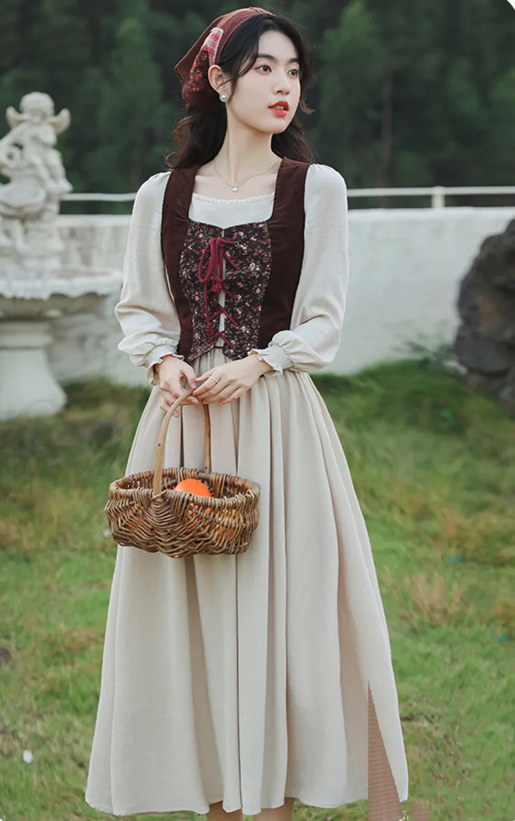 Vestido de algodón y lino de estilo francés para mujer, ropa Medieval de  algodón, pradera, elegante, Mori, Retro, Vintage, para fiesta