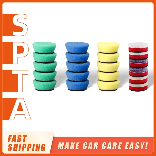 SPTA 1.5inch / 2inch Car Spong Buffing Polish Pad Set Car Detailing Corner Polishing Pad with Hook&Loop For Mini Polisher 1