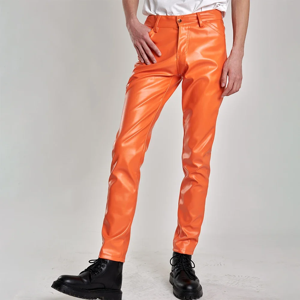 Men Leather Pants Skinny Fit Stretch Fashion PU Leather Trousers Party & Dance Pants Thin 4