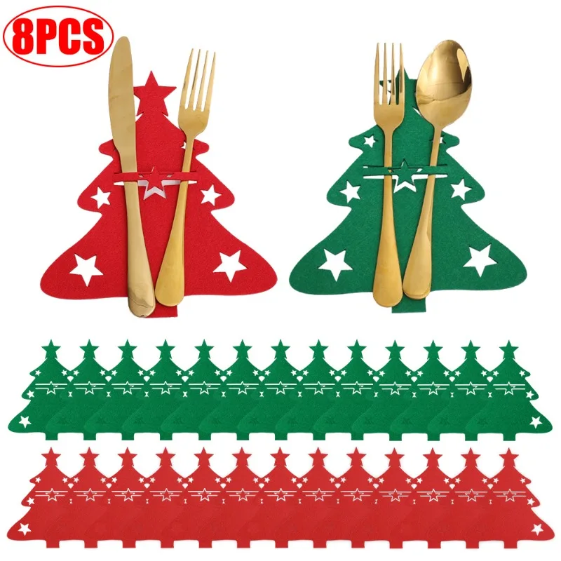 

4/8pcs Christmas Cutlery Holder Knife Fork Pocket Covers Xmas Tree Tableware Ornament New Year Party Christmas Dinner Decoration