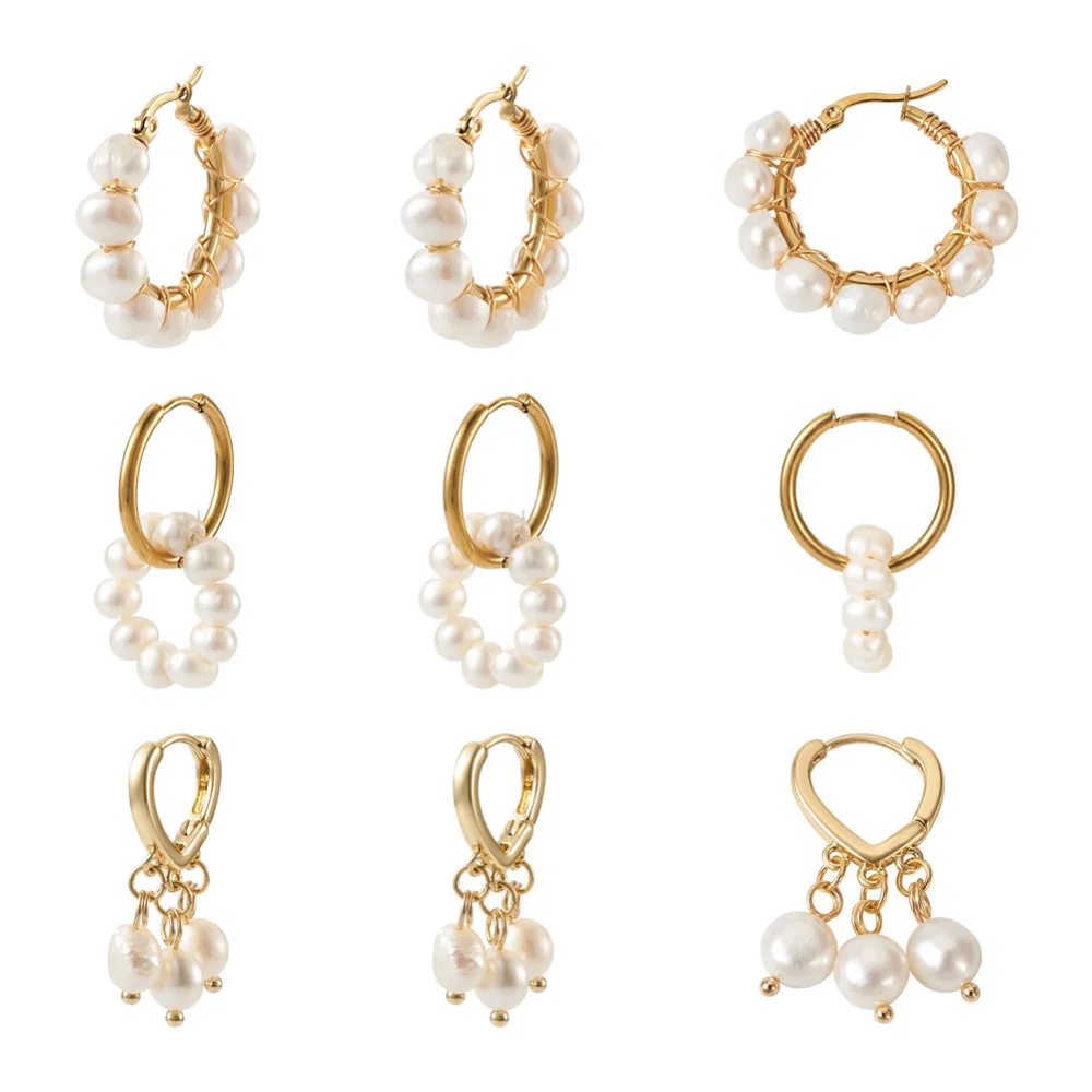 

1 Box Pearl Beaded Hoop Earrings Cubic Zirconia Rhinestone Long Dangle Stud Earrings Tassel Drop Cuff Earrings for Party Jewelry
