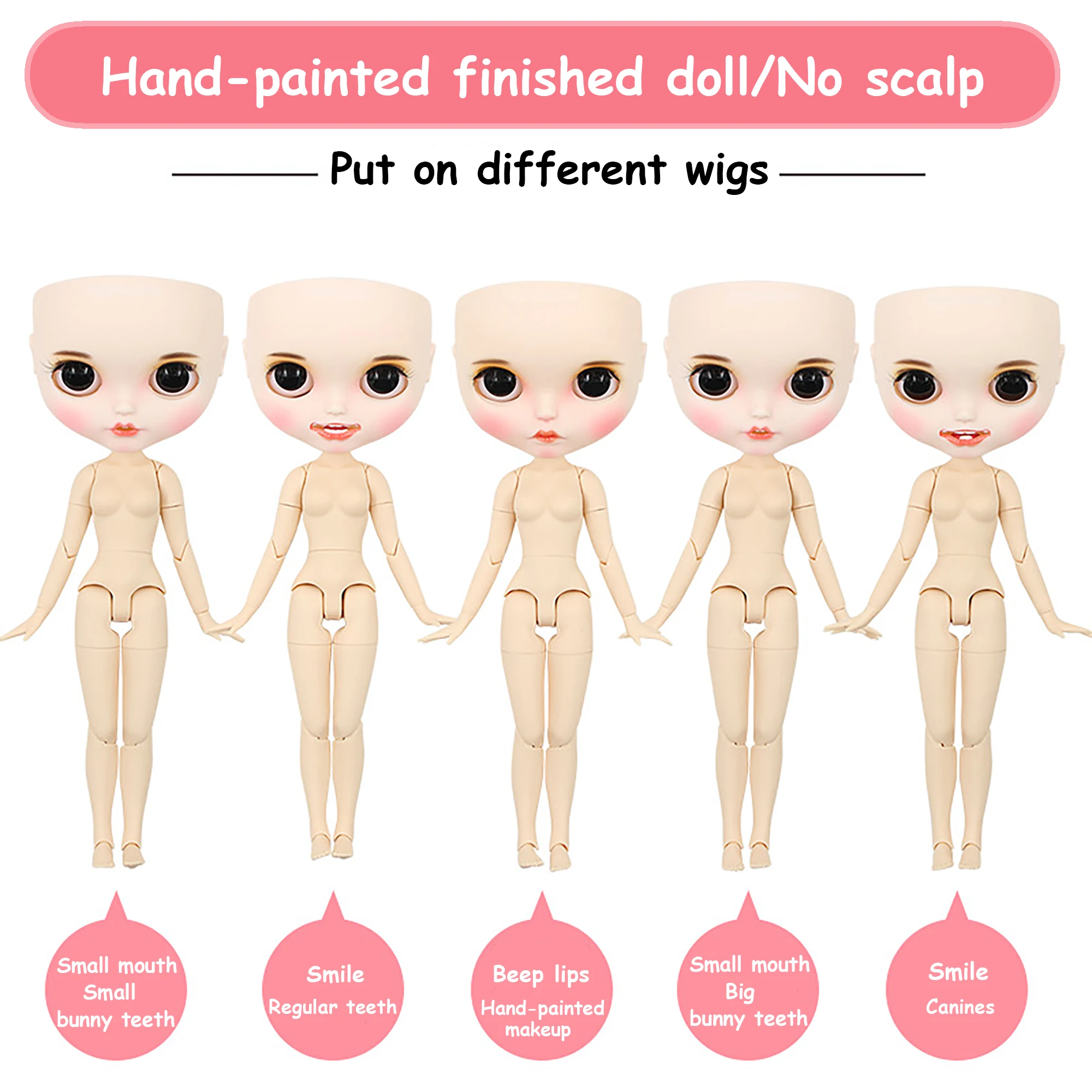 

ICY DBS Blyth 30 CM 1/6 Doll 19 Joints Body BJD Doll Hand-Painted Makeup Blush Bunny Teeth Canines Beep Lips Custom DIY Wig