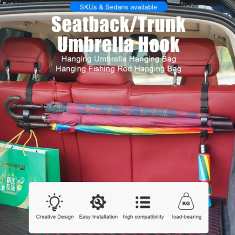 Black ABS Nylon Car Back Seat Hooks for Umbrella Bag Storage