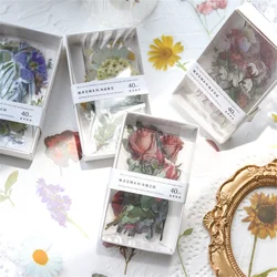 Autocollants séries fleurs Vintage, étiquette auto adhésive en PET, Scrapbooking, pour compte à main, Kawaii, papeterie de décoration, DIY bricolage, 40 pièces/boîte 