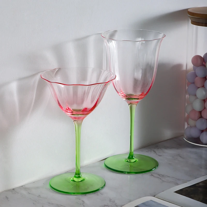 Blush Pink Vintage Wine Glasses Craft Cocktails crystal Set of 3