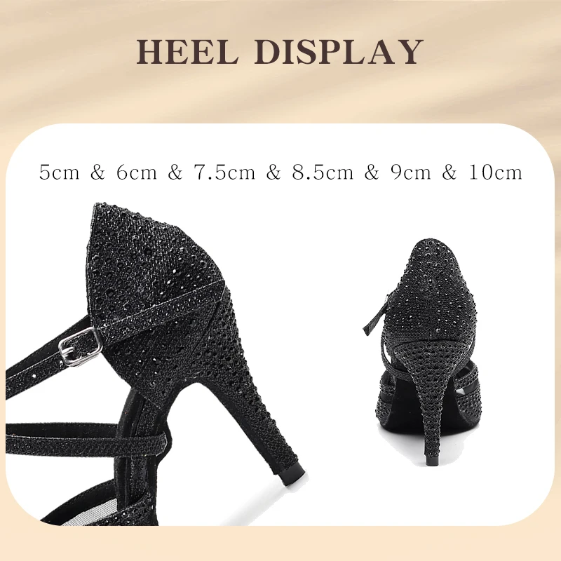 HROYL Women/Girls/ Ladies Latin dance shoes with Rhinestone Ballroom Party salsa Black/Silver/Red/Black dance Shoes High heels 4