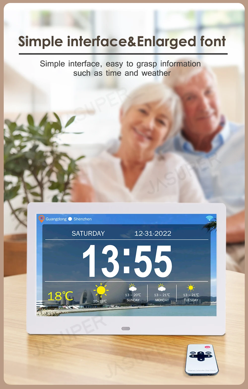 Description Picture 4 of item10.1/7 Inch WIFI Senior Dementia Calendar Clock Digital Photo Frame LED Large Screen Display Time Date Weather Forecast