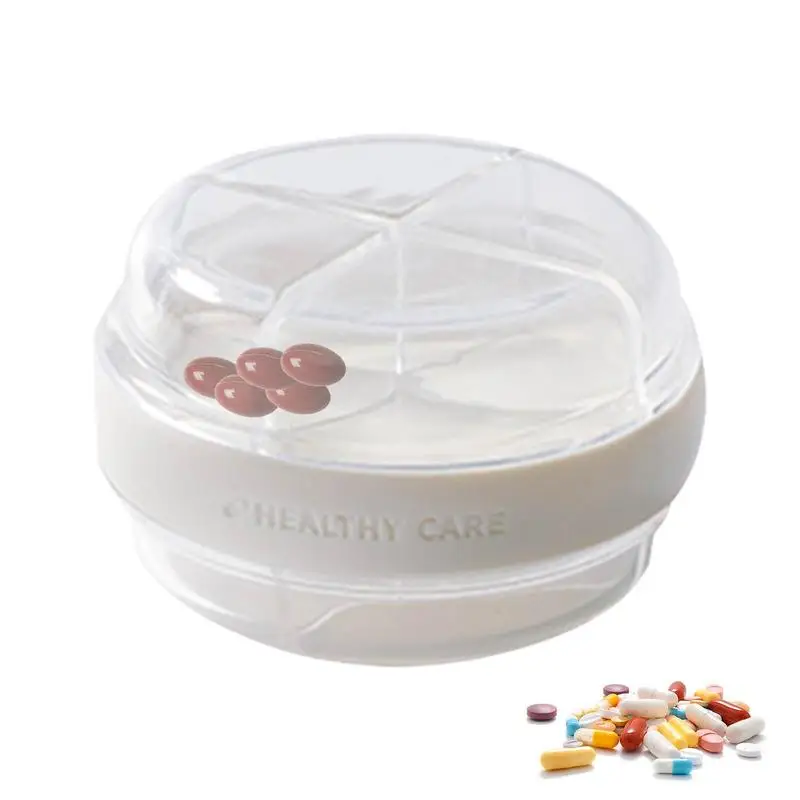 

Pill Case Round Small Pill Box Mini Compact Double-Layer 4 Compartment Medicine Travel Pillbox Pill Container Holder For