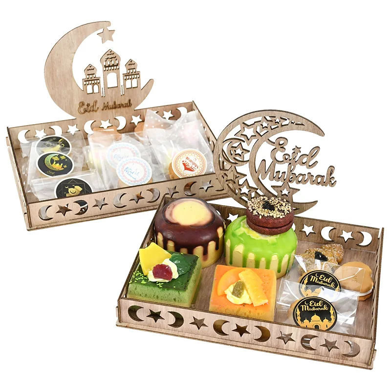 

Eid Mubarak Wooden Food Tray Ramadan Decoration Candy Cookie Snack Tray Eid Mubarak Table Ornament Islam Muslim Party Supplies