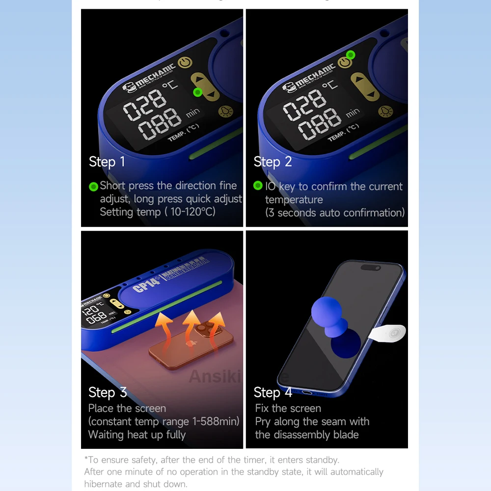 MECHANIC CP14+ 14인치 LCD 스크린 분리기 히팅 패드 150W 고속 가열 휴대폰 수리 도구 (LED 조명 포함)